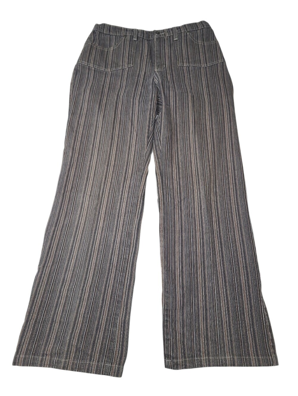 Vintage Point Zero Multi-coloured Striped 90s Cotton Blend Wide-Leg Pants Sz 30